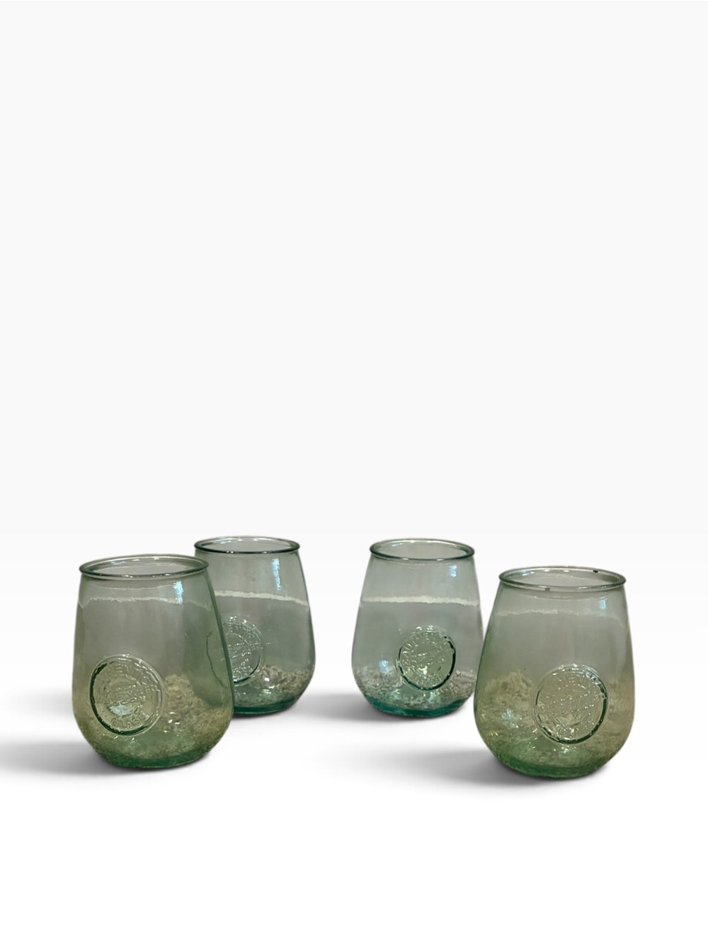 4 San Miguel Authentic 100% Recycled Green Glass Stemless Goblets Tumblers